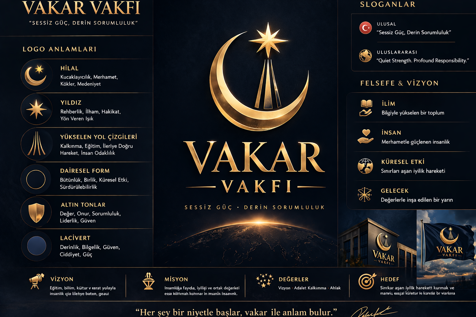VAKAR Vakfı İnfografik — Logo anlamları, felsefe, vizyon ve sloganlar